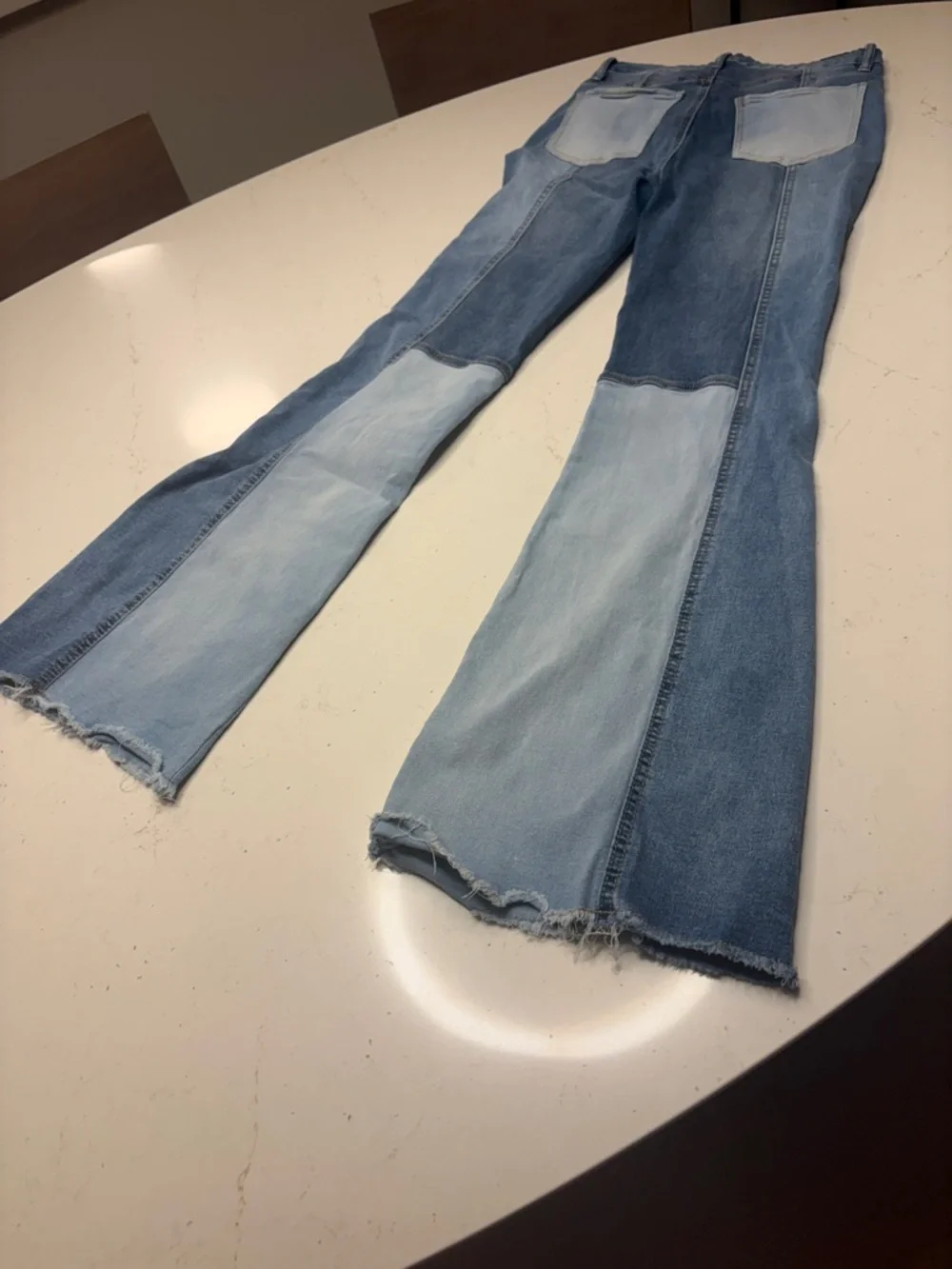 Almost Famous Two-Tone Light & Medium Blue Flare Jeans
